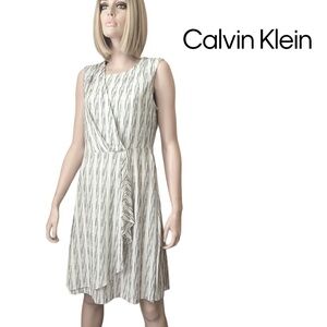 Calvin KLEIN Dress Rayon Blend Stripe Draped Pleated Ruffle Flounce Versatile